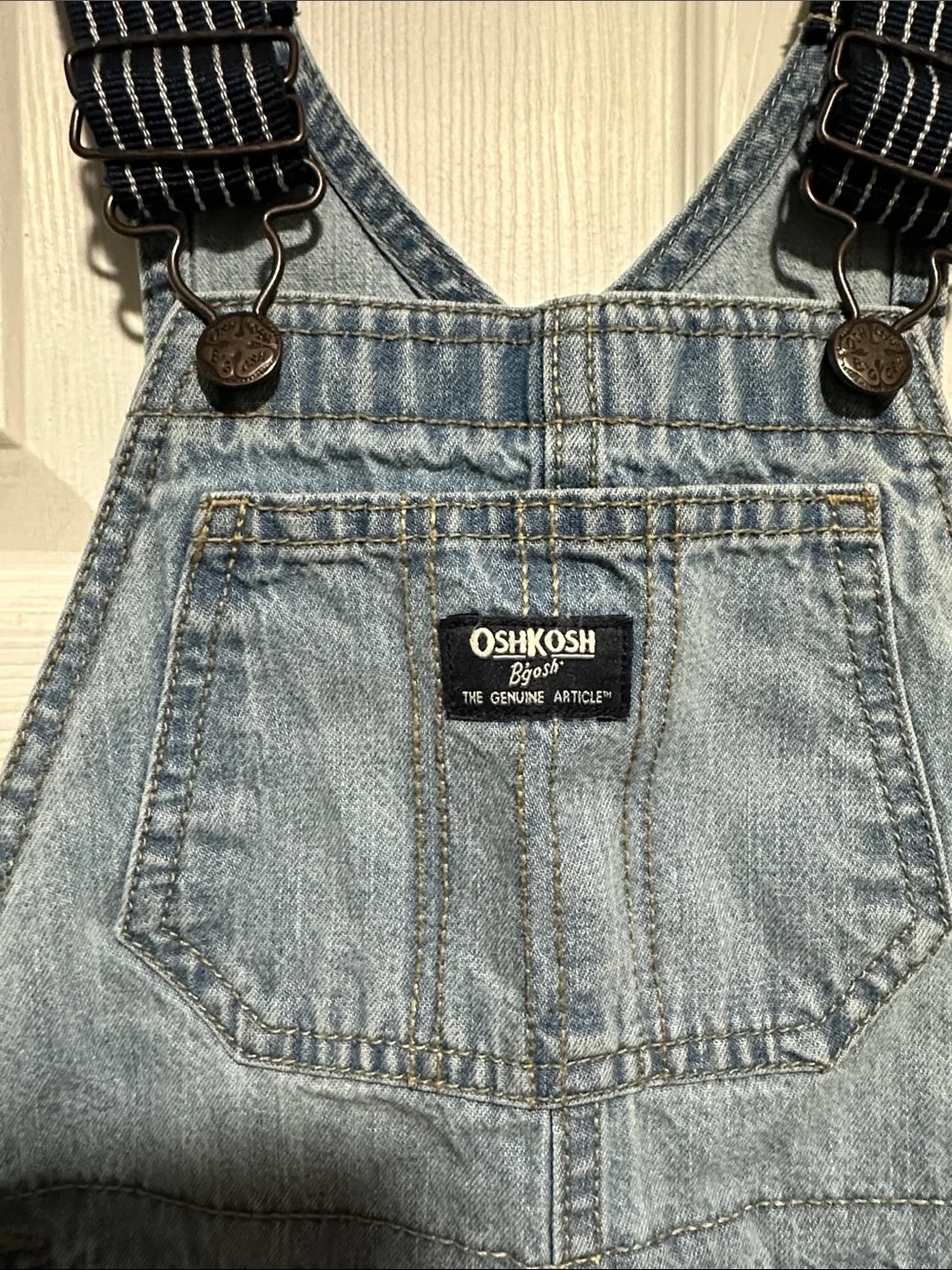 OshKosh B'gosh Light Blue Denim Shortalls with Striped Straps 5T